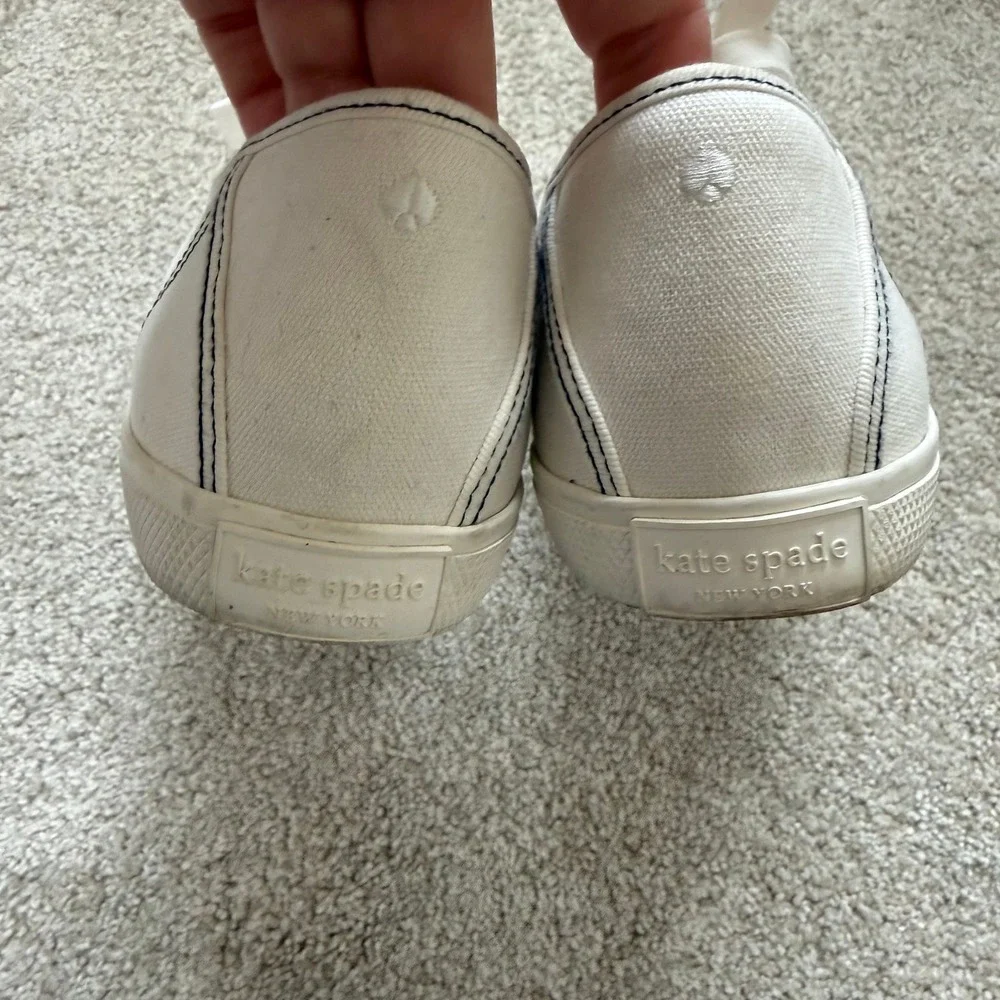 Kate Spade NY Tennison White Canvas Low Top Sneakers Contrast Stitching 8.5‎